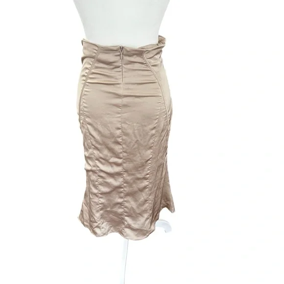 House of CB Sidonie Champagne Gold Lattice Satin Midi Skirt M - Picture 8 of 11